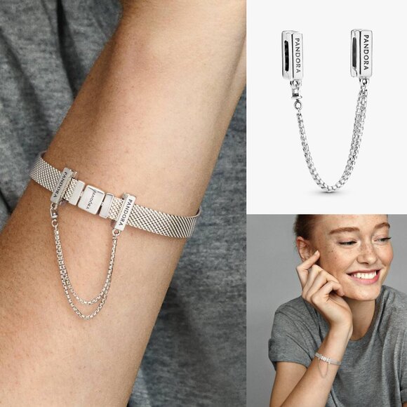 Pandora - Reflexions Bracelet with Safety Chain Clip Charm - Silver - Picture 4 of 14